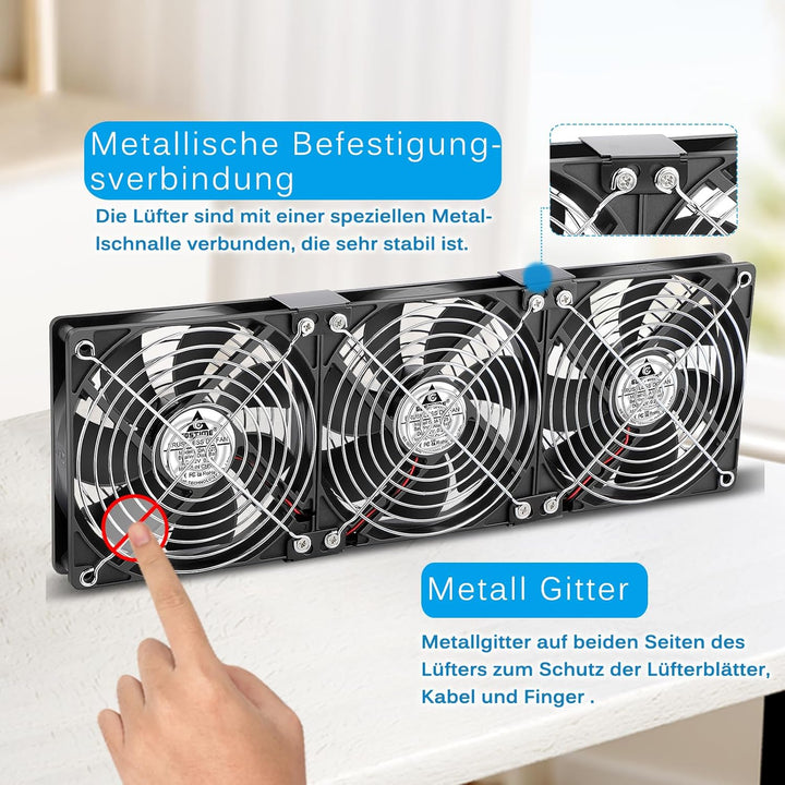 GDSTIME 360mm Gehäuselüfter 230V 3 x 120mm PC Lüfter 230V 120mm Lüfter 220V mit DC 4V -12V Regelbar