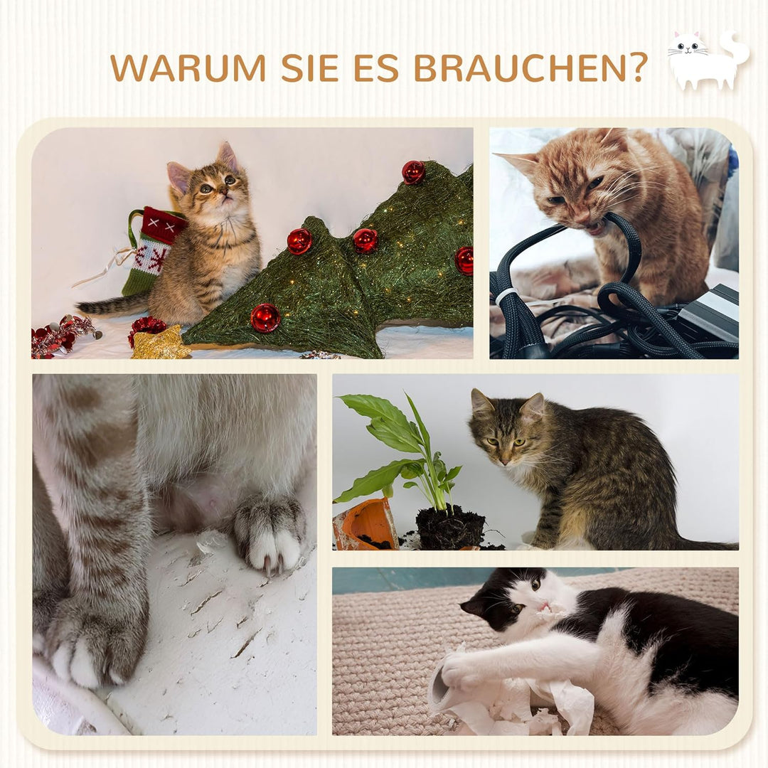 PawHut Kletterwand Katzen, 5-teilig Katzenkletterwand Set, Katzen Wandelemente mit 2 Kratzstämmen, 2