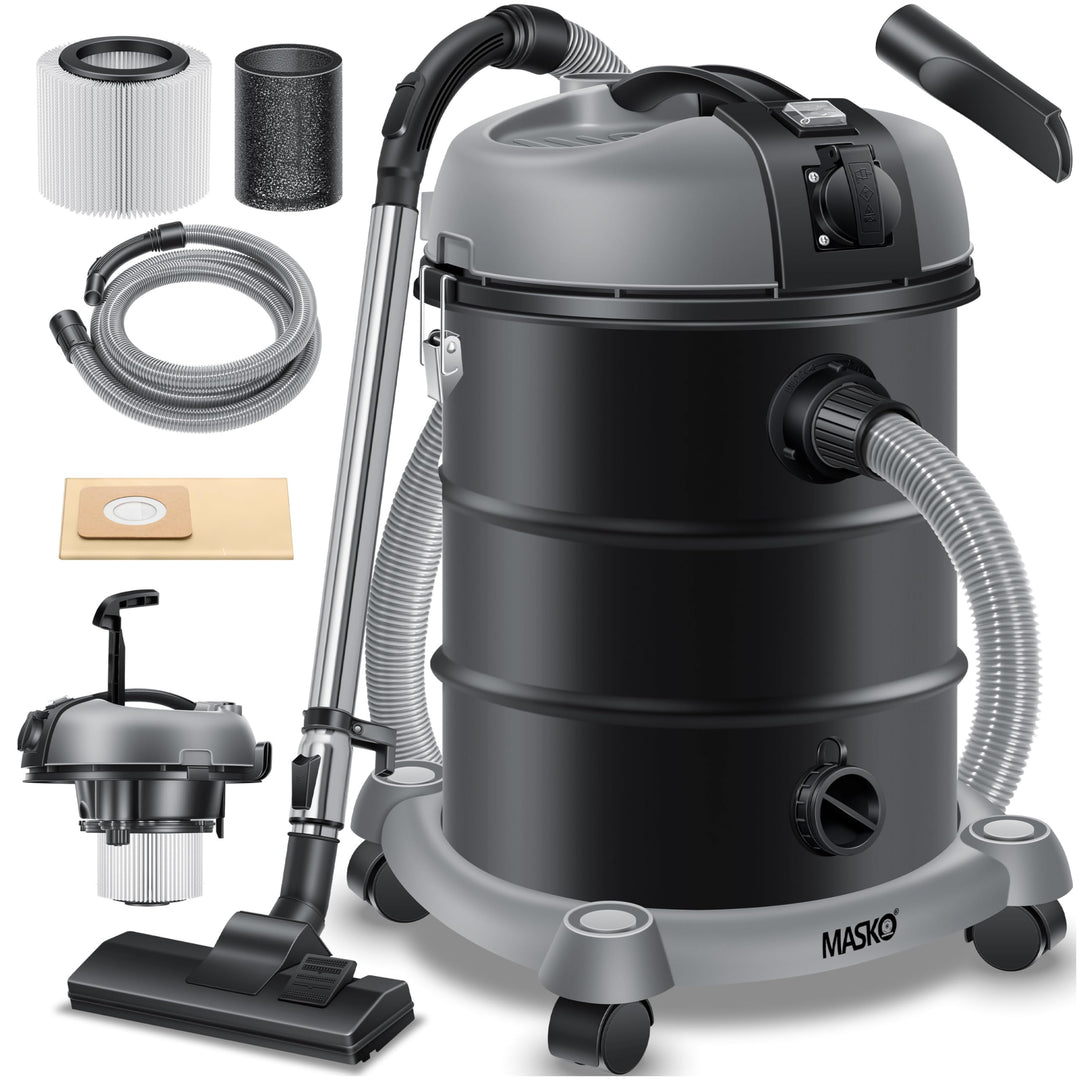 Masko® Industriestaubsauger Staubsauger Nass Trocken Sauger Edelstahl 2300W + Steckdose | Blasfunkti