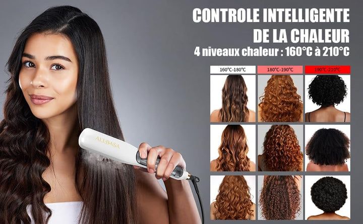 Professionelles Dampf-Glätteisen – Glättbürste mit Dampf für Haare, 4 einstellbare Temperaturen, 160