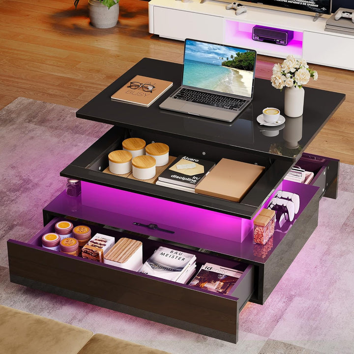 YITAHOME Couchtisch Höhenverstellbar, Wohnzimmertisch Hochglanz mit Hebeplatte,Couch Tisch Wohnzimme
