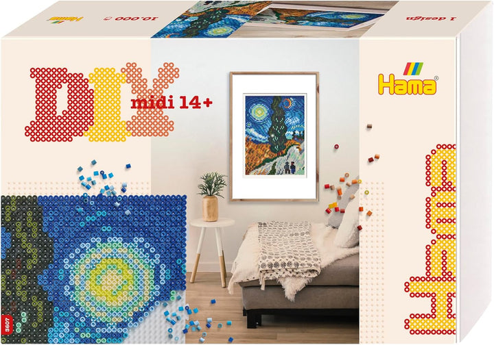 Hama Perlen 3607 Grosse Geschenk-Box Van Gogh mit ca. 10.000 bunten Midi Bügelperlen mit Durchmesser