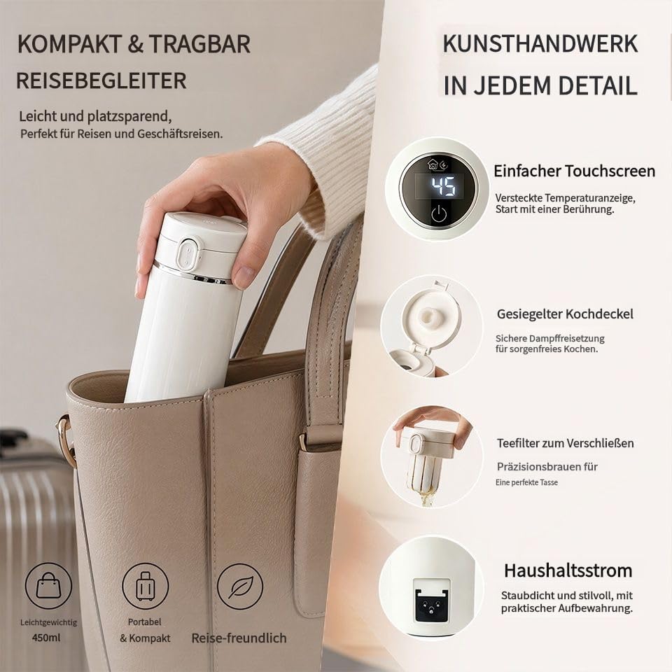 Reisewasserkocher, 450ml Mini Wasserkocher, 12V Elektrischer Reisewasserkocher Klein, Reise Wasserko