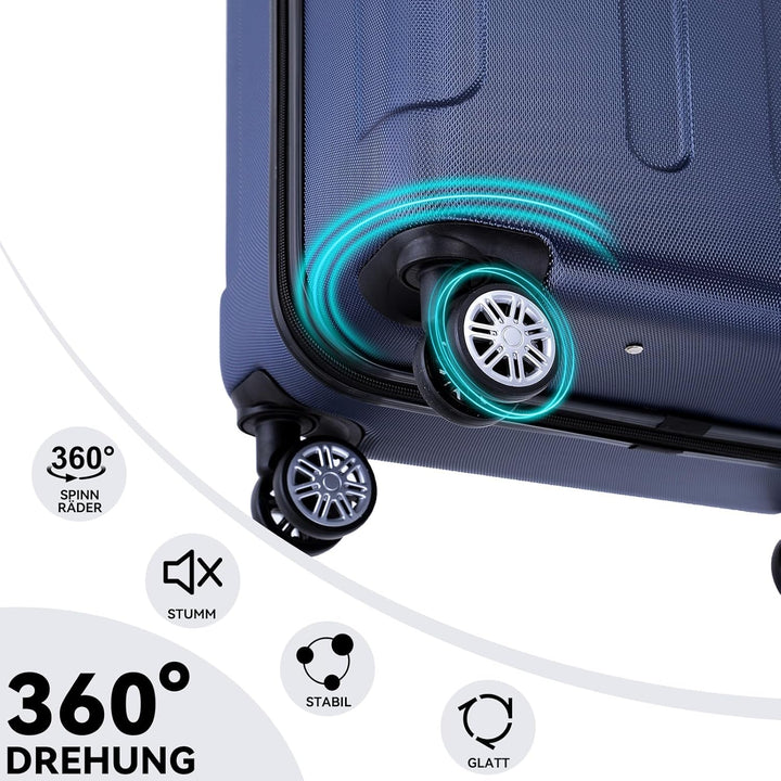 BEIBYE Hartschalen-Koffer Trolley Rollkoffer Reisekoffer Handgepäck 4 Rollen (M-L-XL-Set) (Dunkelbla