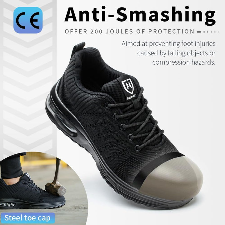 Sicherheitsschuhe Damen Herren Stahlkappenschuhe Arbeitsschuhe Sportlich Atmungsaktiv, 36 EU Schwarz