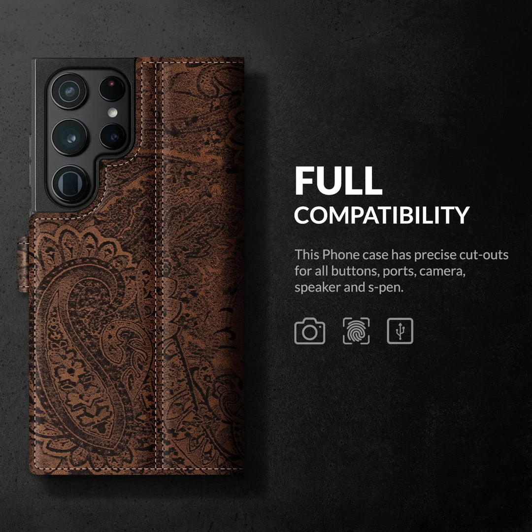 SURAZO Slim Magnet Handyhülle für Samsung Galaxy S23 Ultra Hülle Leder – Klappbare Echtleder Schutzh