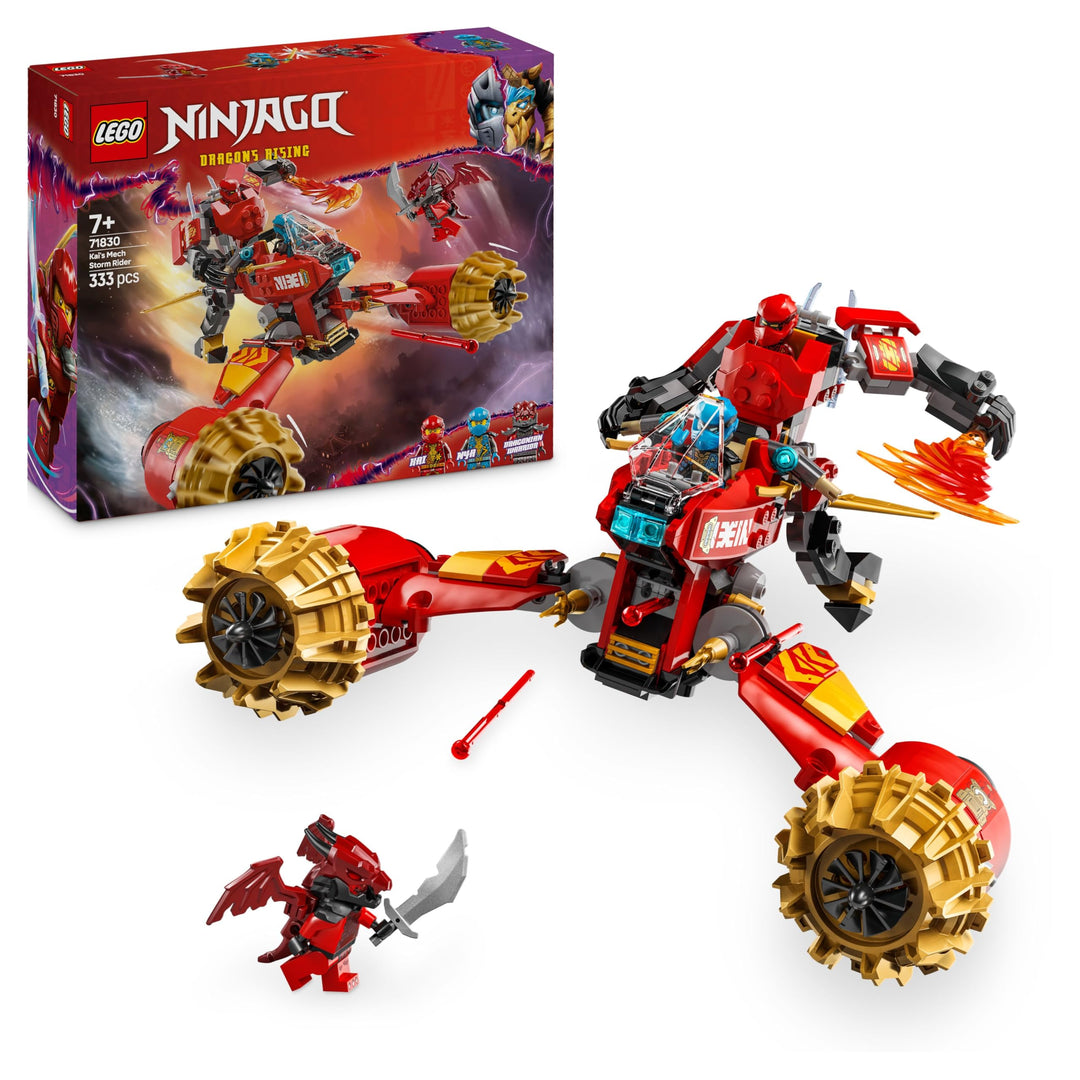 LEGO NINJAGO Kais Sturmreiter-Mech - Fliegendes Motorrad Spielzeug mit 3 Minifiguren - Mech mit bewe