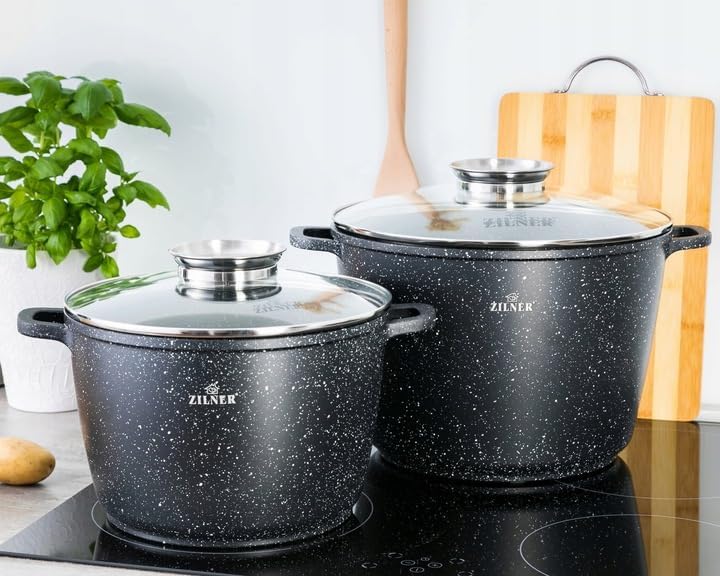 Zilner Set aus zwei grossen marmorierten Töpfen 6,2L/10,2L induktions Töpfe Set,Kochtöpfe, Töpfe Ind