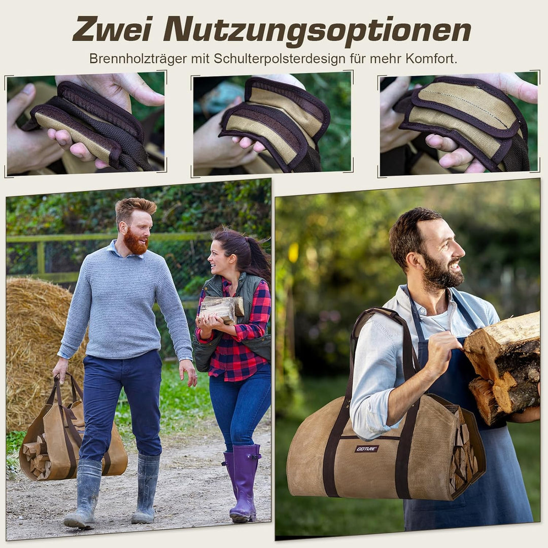 Goture Tragetasche für Holztragetasche aus gewachstem Canvas mit 1 Paar Handschuhen, wasserabweisend