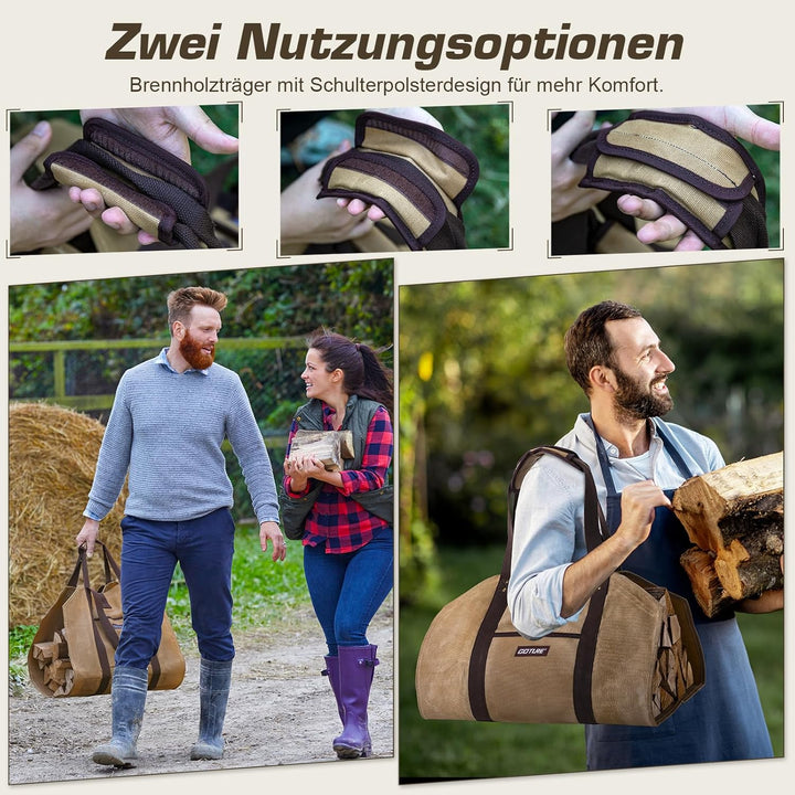 Goture Tragetasche für Holztragetasche aus gewachstem Canvas mit 1 Paar Handschuhen, wasserabweisend