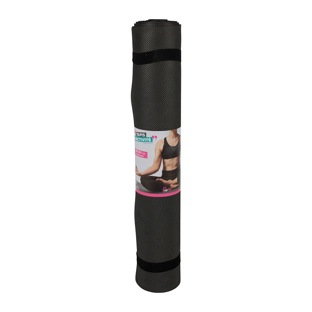 UPFIT - Aktivitätsmatte – Masse: 180 x 60 cm – Farbe: Schwarz – 2 Gummibänder für Rollmatte – leicht