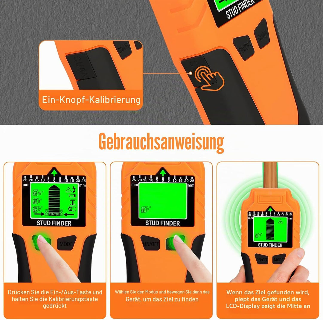 Leitungssuchgerät 6-in-1 Wandscanner – Verbesserter Balkenfinder mit LCD-Display &amp; Signalton, Präzis
