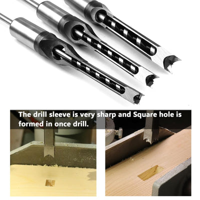 ATOPLEE Quadratische Lochbohrer für Holz, 3pcs HSS Holzbearbeitung Quadrat Mortise Bohrer,Loch-Durch