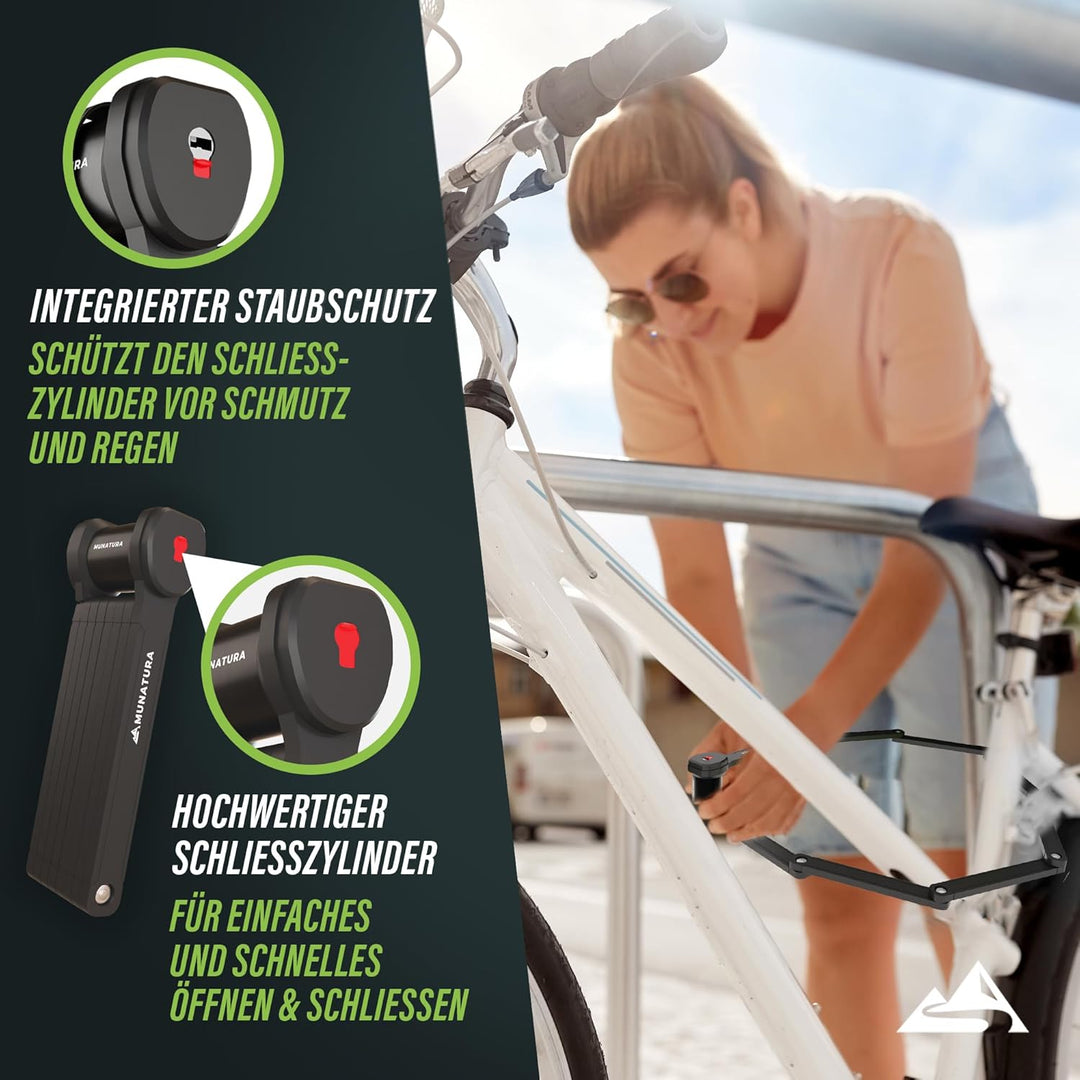 MUNATURA Faltschloss Fahrrad [120cm] - Fahrradschloss Faltschloss - Fahrradschloss Hohe Sicherheit -