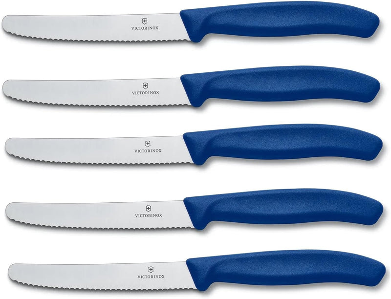 Victorinox Tomatenmesser Brötchenmesser Tafelmesser Set 5-teilig Swiss Classic Blau, Blau