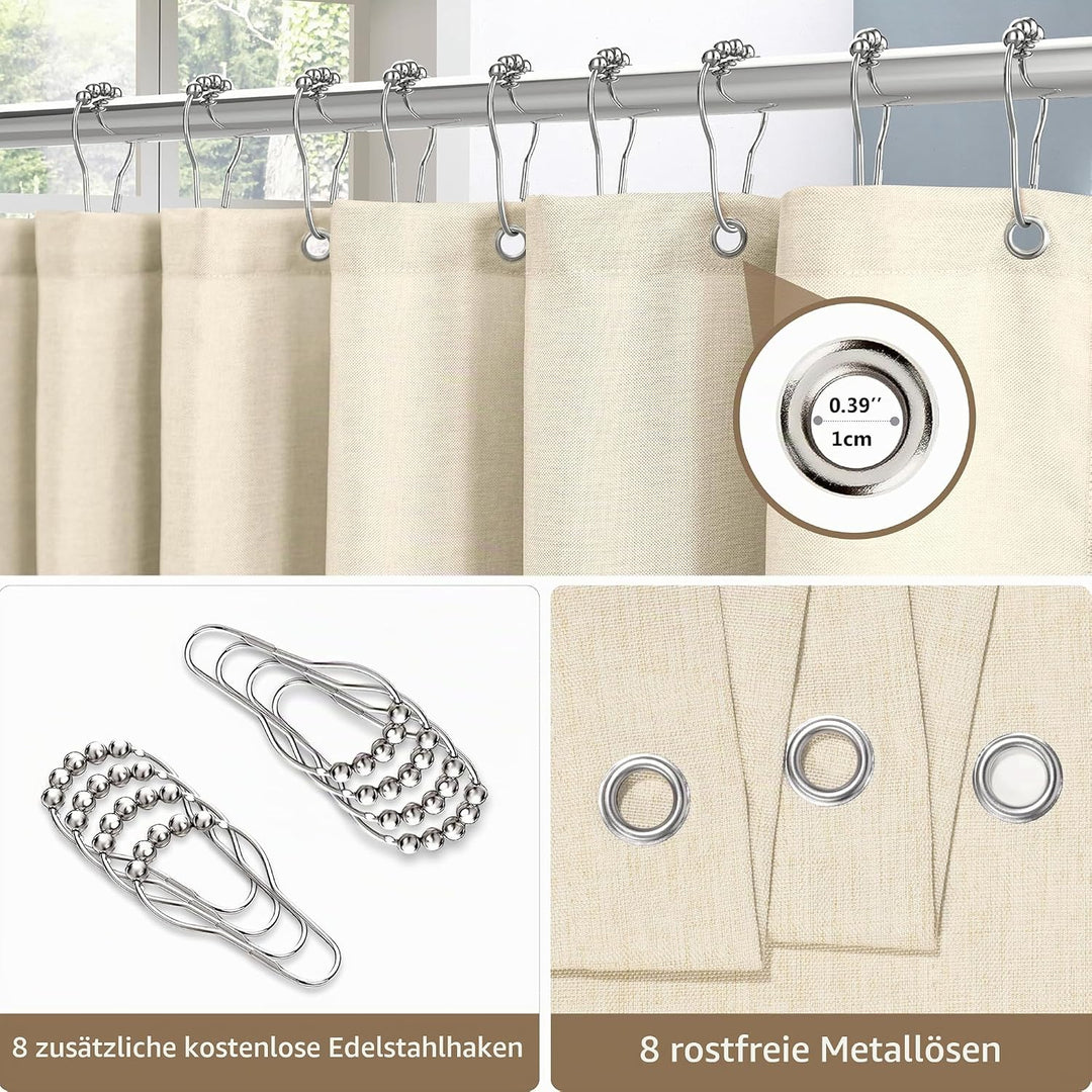 VANZAVANZU Duschvorhang Leinen mit Metall Duschvorhangringe Stoff Textil Badewannenvorhang Anti Schi