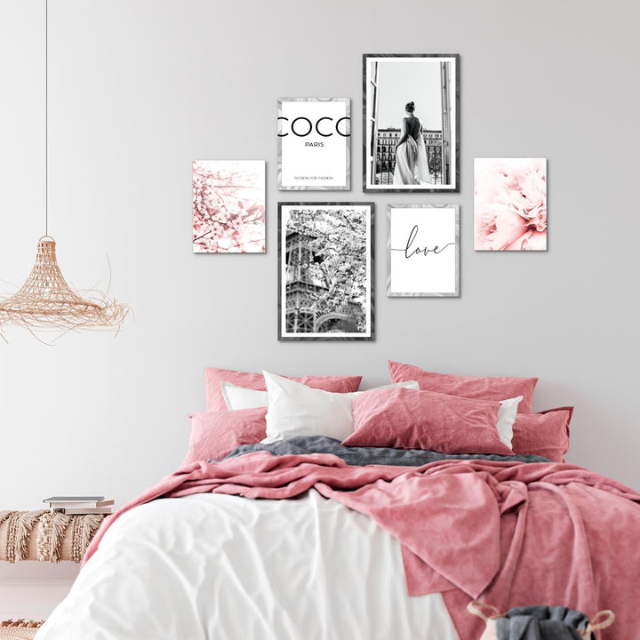 Novart Wandbilder Set Fashion Coco - KEIN EXTRA RAHMEN BENÖTIGT - Modern Deko - Wohnzimmer Mädchen T