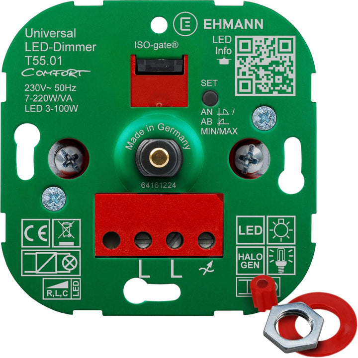 EHMANN 5500x0100 T55.01 Universaldimmer Comfort mit ISO-Gate Technologie, Unterputz-Drehdimmer, Dimm