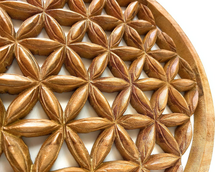 Trintura Blume des Lebens Wandbild 30 cm Lebensblume Energiebild Holzbild Handarbeit aus Akazien-Hol