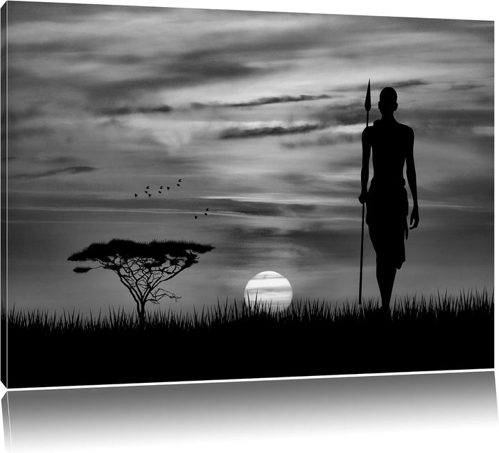 Pixxprint Roter Sonnenuntergang in Afrika als Leinwandbild/Grösse: 100x70 cm/Wandbild/Kunstdruck/fer