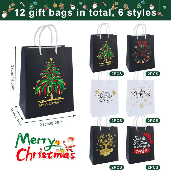 Joxessaien XXL Geschenktüten Weihnachten – 12 Stück Elegante Weihnachts Geschenktaschen aus Papier m