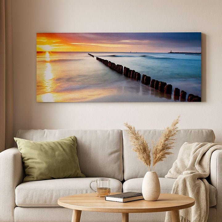 Wandbilder Dekoration Wohnzimmer Meer Küste Strand Sonnenaufgang Panorama Bilder auf Leinwand 120x50