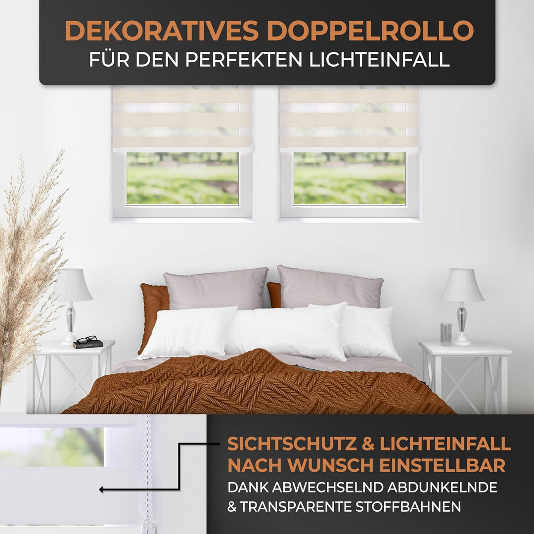 EFIXS Doppelrollo mit Kassette Montage Wand/Decke mit Bohren Breiten: 40-220, Höhe: bis 240 Hier: Bx