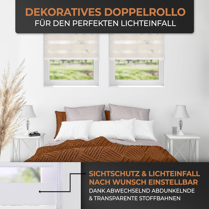 EFIXS Doppelrollo mit Kassette Montage Wand/Decke mit Bohren Breiten: 40-220, Höhe: bis 240 Hier: Bx