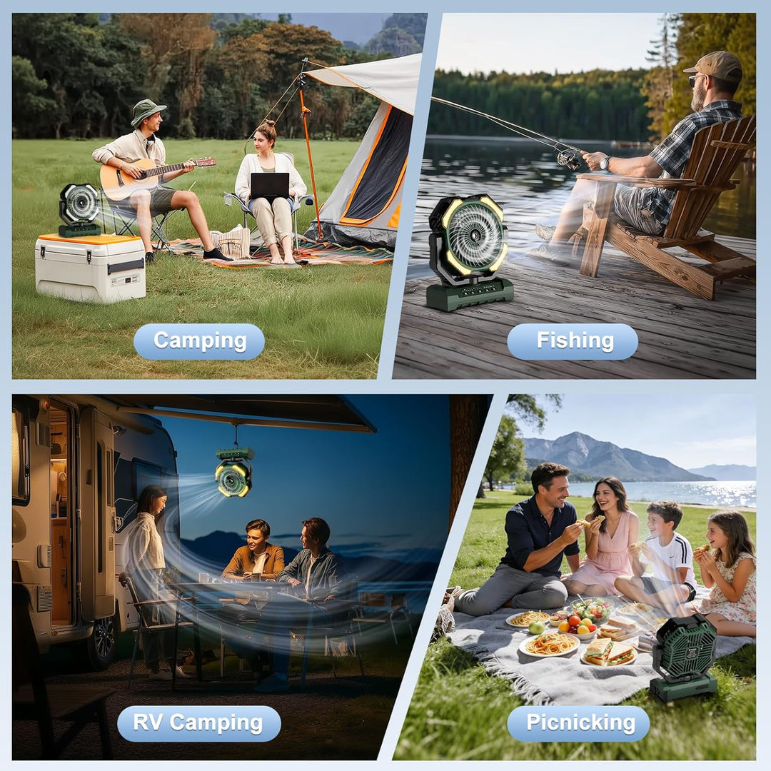 Ateroll Camping Ventilator mit Sprühkühlung，Akku 20000 mAh & Fernbedienung, 250ml Tank, LED Licht, A