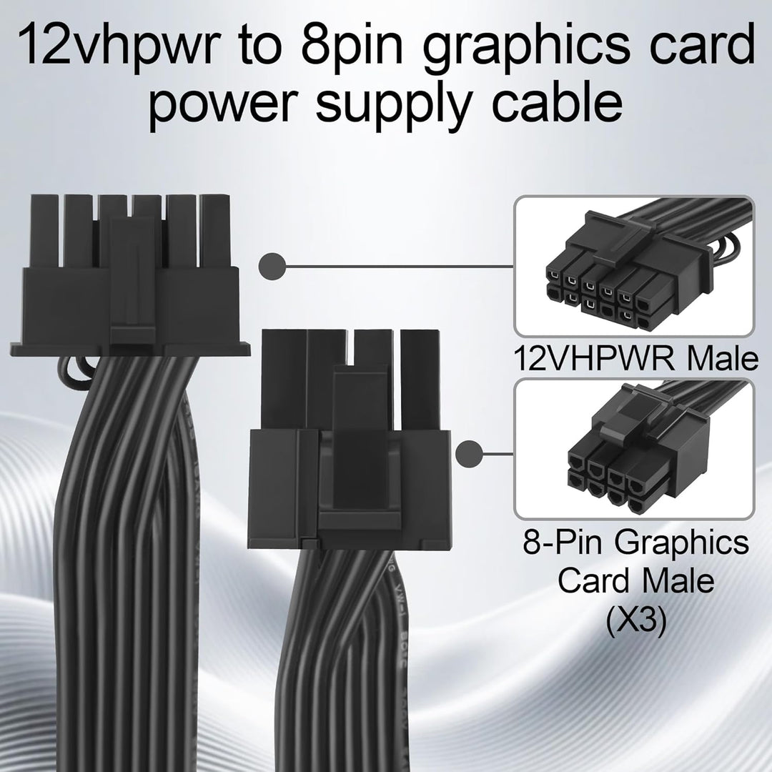 Adapterkabel 12 VHPWR auf 3 x 8 Pin PCIe für Grafikkarte, 18 AWG, massives Kupfer, 50 + 15 + 15 cm