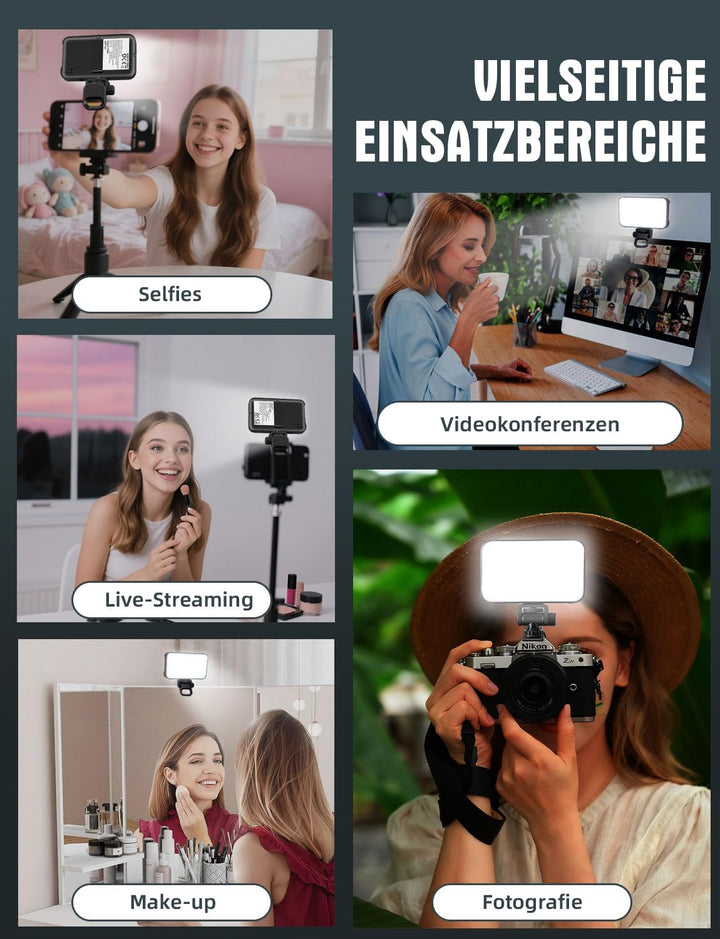 YOHOOLYO Selfie Licht Handy mit Weichem Diffusor und Ständer 2500K-9500K CRI 95+ Rechargeable Fotoli