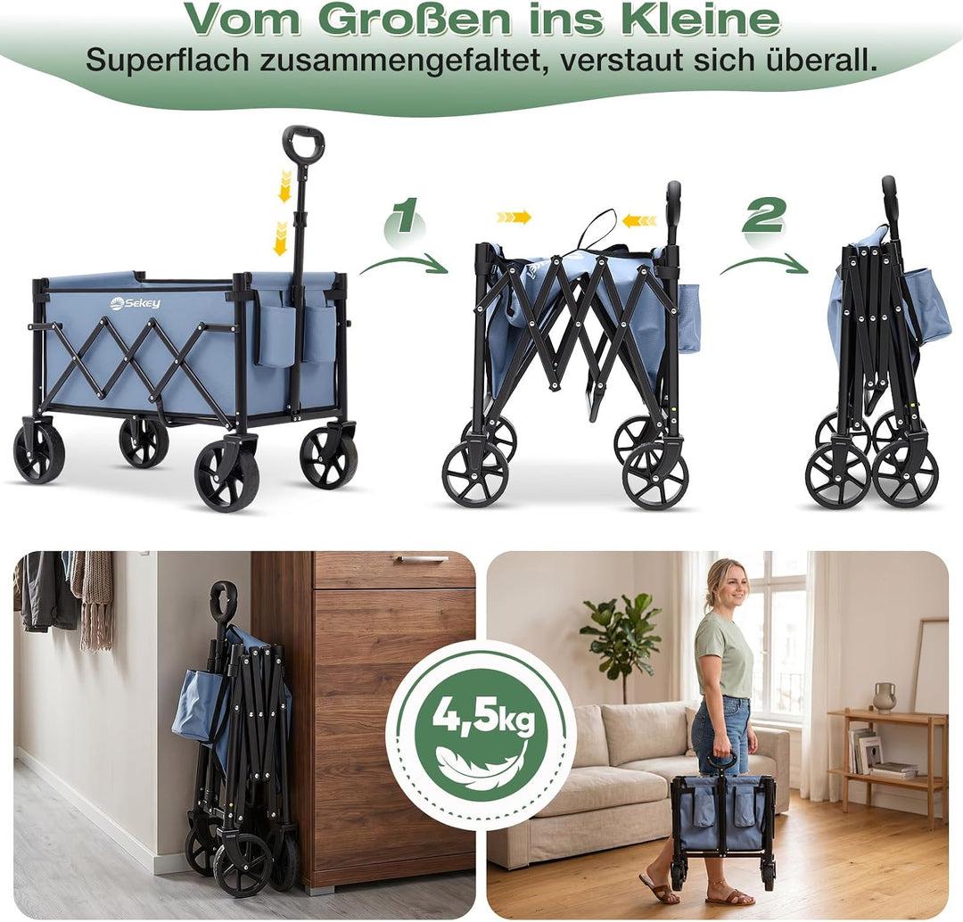 Sekey Bollerwagen Faltbar Mini 4029, Handwagen Klappbar Klein 65L 80KG | Faltbarer Einkaufswagen Cam