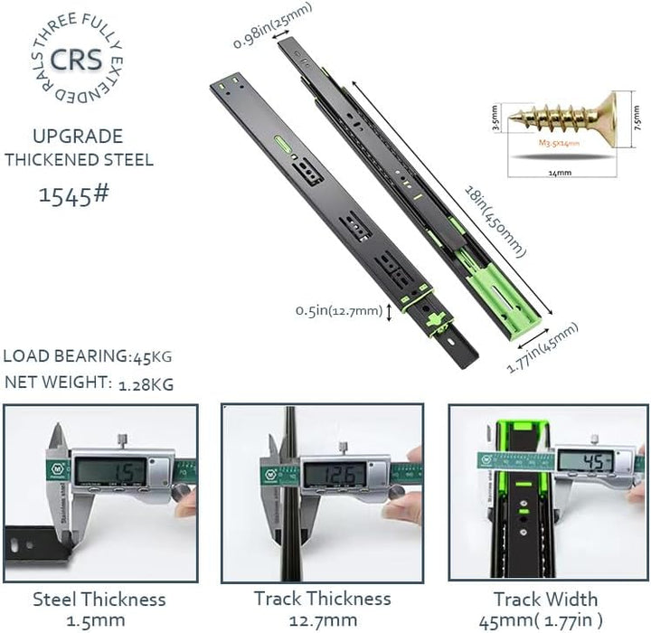 2 Paar Schubladenschienen Softclose,450 mm schubladenauszug vollauszug 45 kg Tragkraft, Kugelauszug