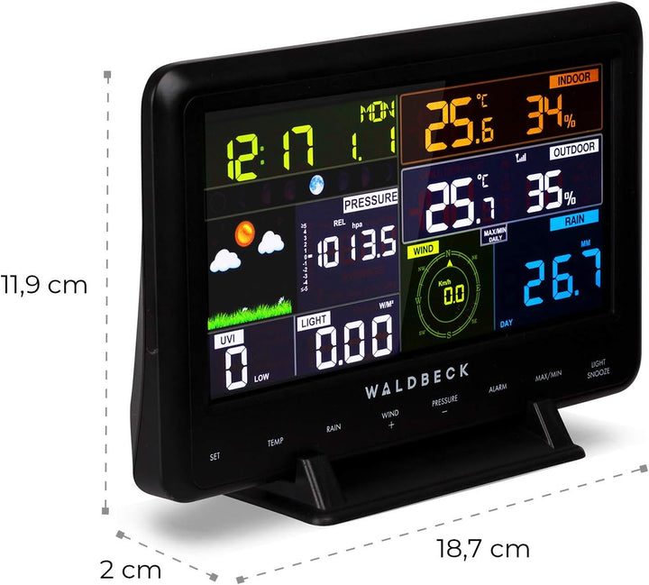 Waldbeck Huygens - 6-in-1 Profi-Wetterstation, 6 Messungen auf einen Blick, Wetterwarnungen, Live-We