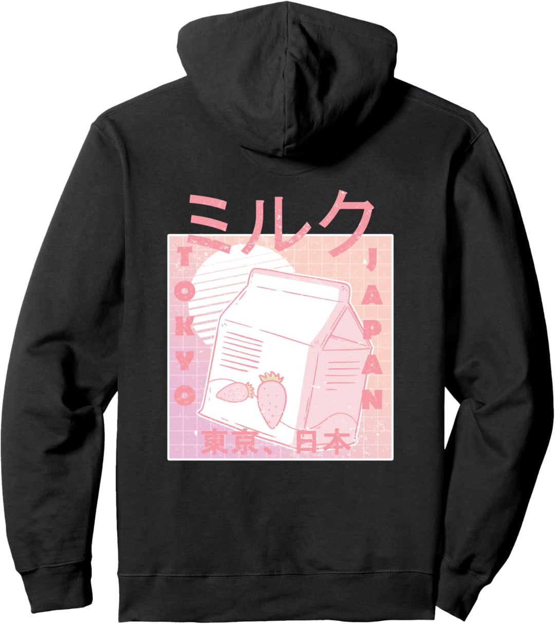 Retro Japanischer Kawaii Erdbeermilch Shake für Anime Fans Pullover Hoodie