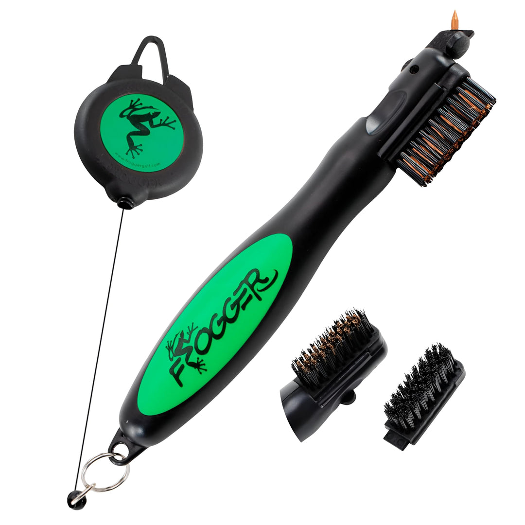 Frogger Golf BrushPro Einziehbare Doppel-Bristle Schlägerbürste/Rillenreiniger Grün, Grün