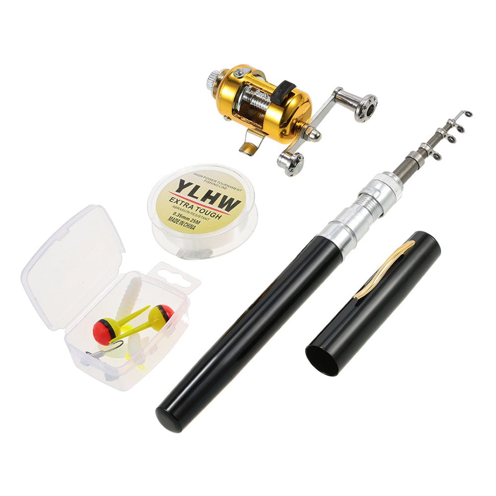 Lixada Mini Angel Reel Combo Kit, Pen Angelrute + Fishing Wheel + Angelschnur + Weiche Köder + Hooks