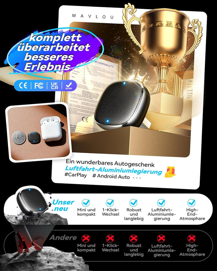 Wireless Carplay & Android Auto Adapter 2-in-1, 1-klick-Benutzerwechsel, Mavlou 2026 Ultra-Mini Dong