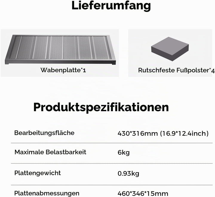 Creality Waben-Arbeitstisch, 460 x 346 mm Waben-Arbeitsfläche für Falcon A1, Waben-Arbeitsplatte für