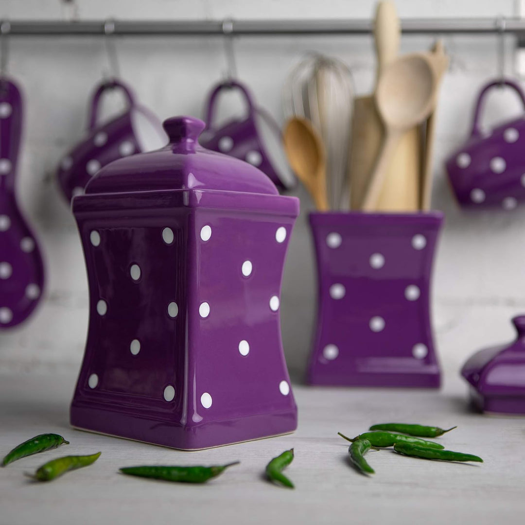 City to Cottage® - Keramik Behälter Küche 900 ml | Lila und Weiss | Polka Dots | Handgemacht | Behäl