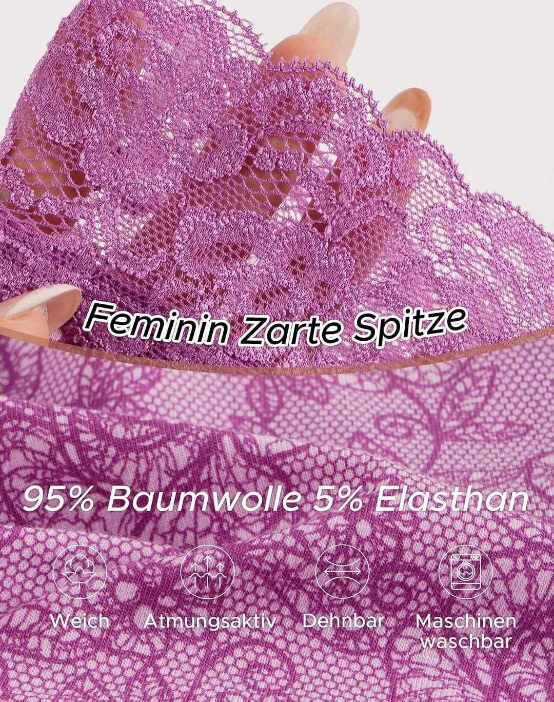 INNERSY Unterhosen Damen Baumwolle Slips mit Spitze Bequeme Hipster Unterwäsche Mehrpack 6 36 1 Lila