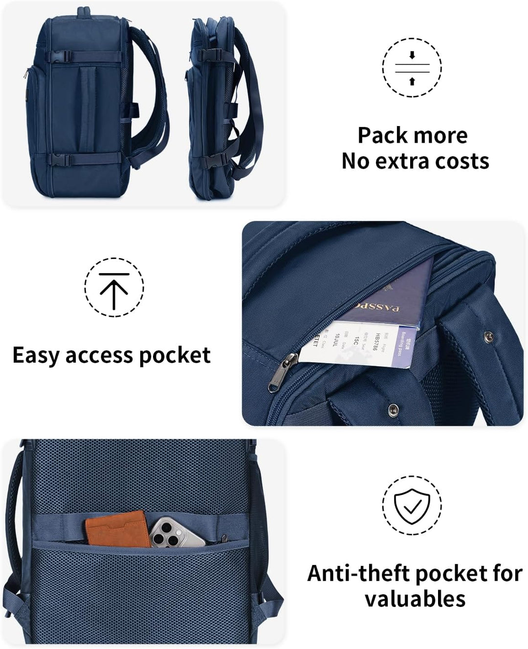 ECOHUB Rucksack Easyjet Handgepäck 45x36x20, Reiserucksack Gepäck Laptop Daypacks, PET-Recycelte Umw