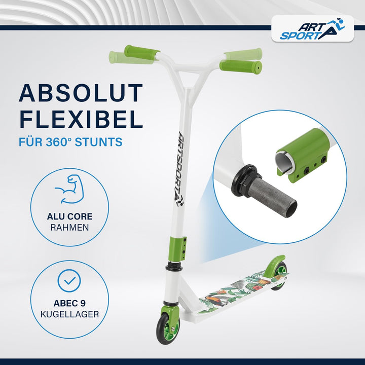 ArtSport Stunt Scooter mit 360° Lenkung, ABEC 9 Kugellager, 100 mm PU Räder & Griptape, Funscooter f