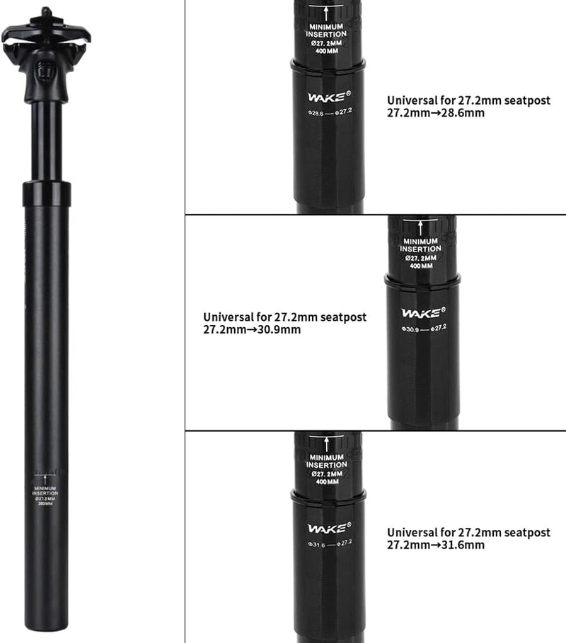 CYSKY Fahrrad Sattelstütze 27,2 x 350mm mit Sattelstützen Adapter 28,6mm 30,9mm 31,6mm, Stossdämpfer