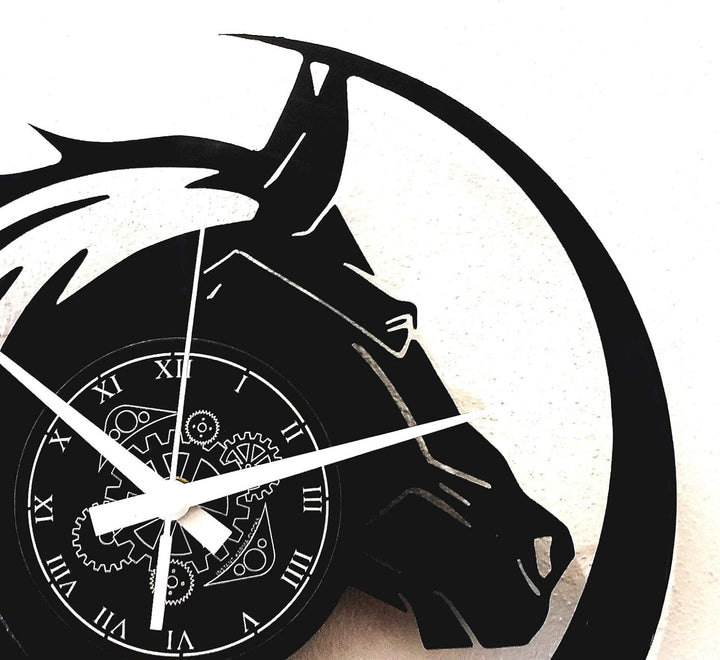 Instant Karma Clocks Wanduhr aus Vinyl Pferd Reiten Hufeisen