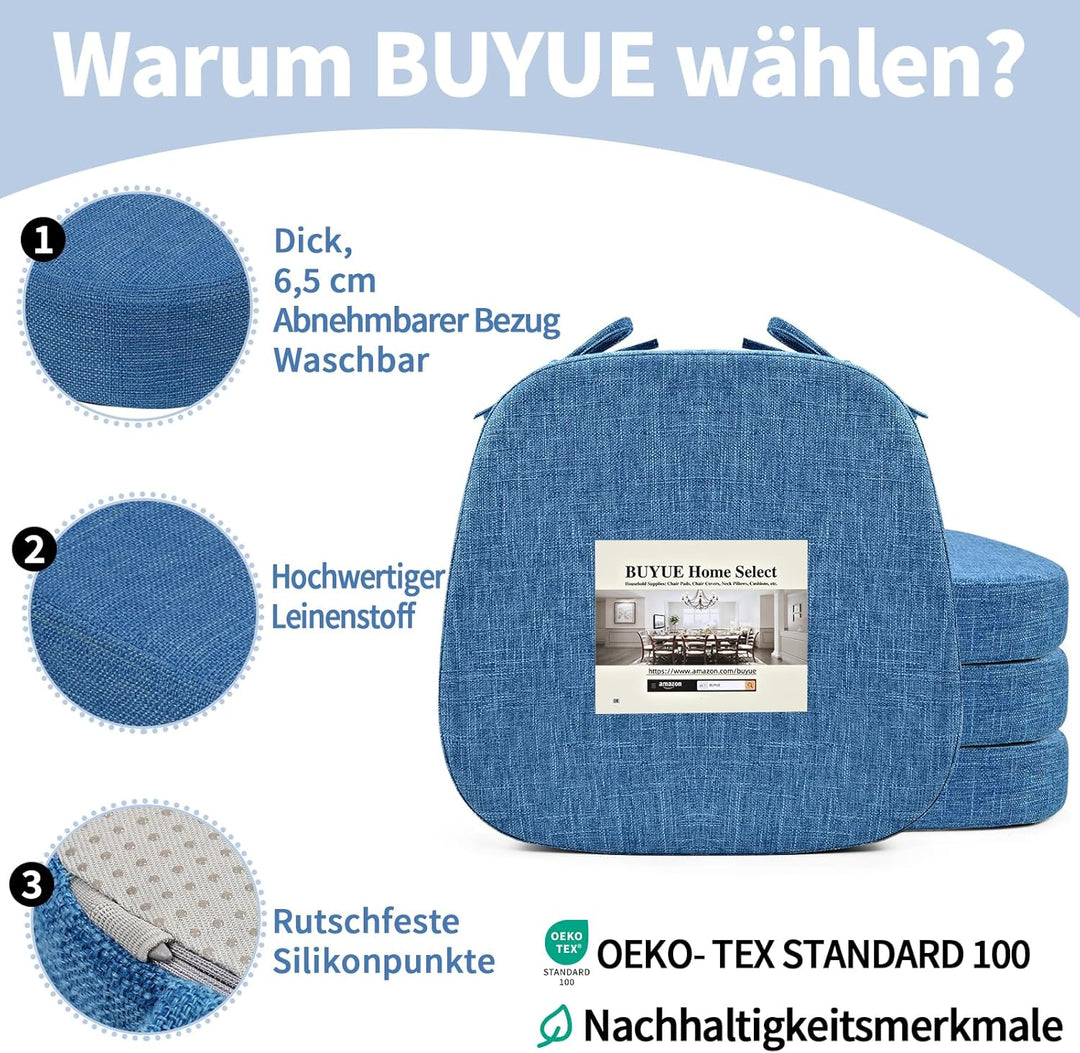 BUYUE Stuhlkissen 6,5 cm dick, U-Form Sitzkissen 40x40 cm mit hochdichtem Schaumstoff, Stoffbezug, r