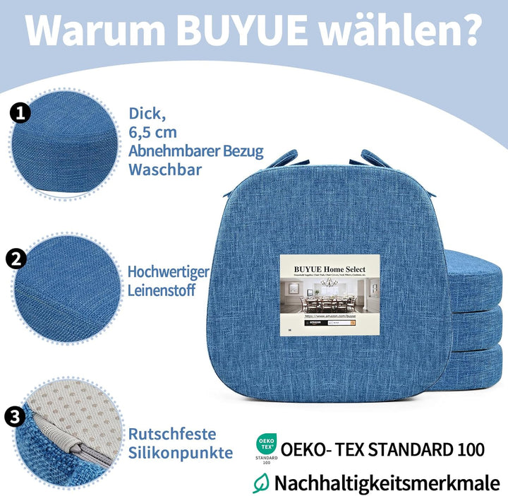 BUYUE Stuhlkissen 6,5 cm dick, U-Form Sitzkissen 40x40 cm mit hochdichtem Schaumstoff, Stoffbezug, r