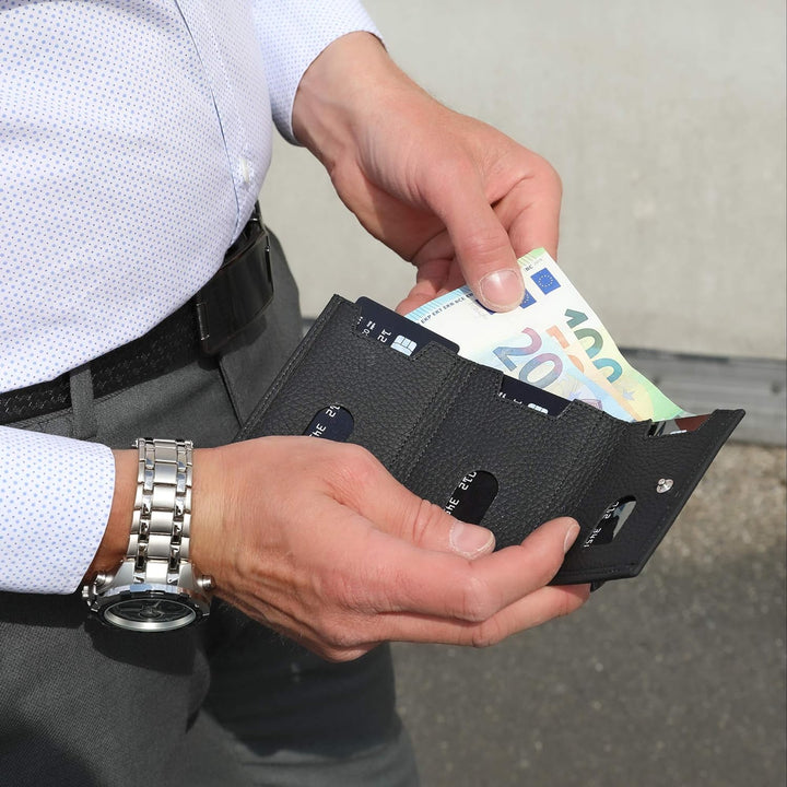 Solo Pelle NEU Slim Wallet mit Münzfach [12 Karten] Slimwallet Riga [RFID-Schutz] Kartenetui mit Mün