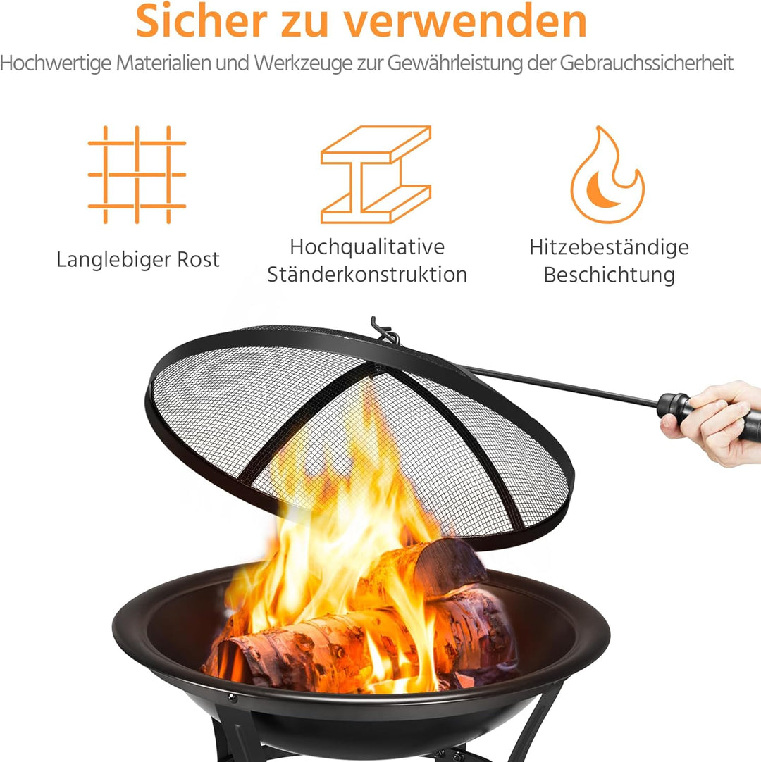 Yaheetech Ø 54cm Feuerschale mit Funkenschutz, Outdoor Feuerstelle Feuerkorb, Fire Pit, Feuerschalen