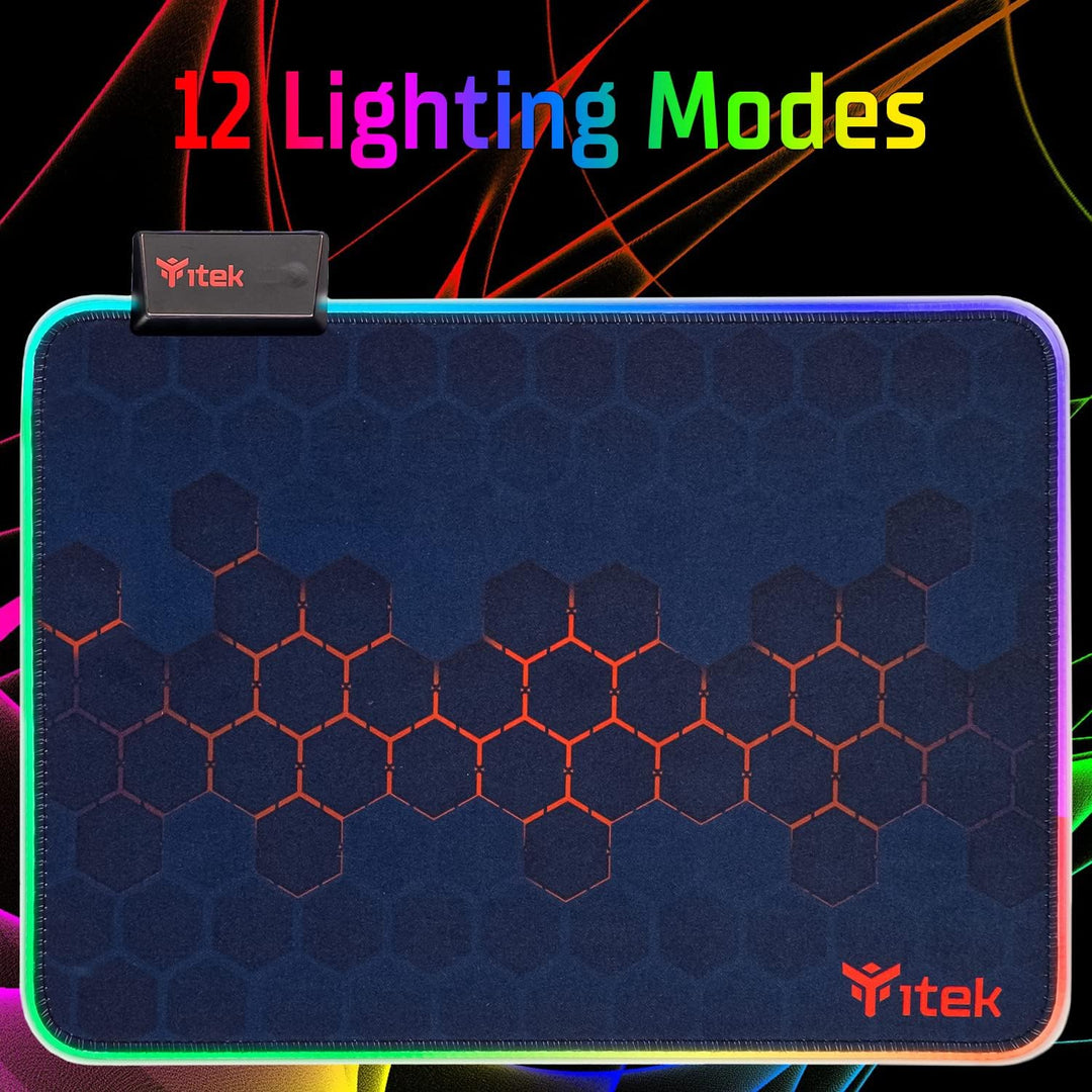 iTek E1 Gaming-Mauspad, RGB, 350 x 250 x 3 mm, höchste Präzision, waschbar, rutschfest, Premium-Mate